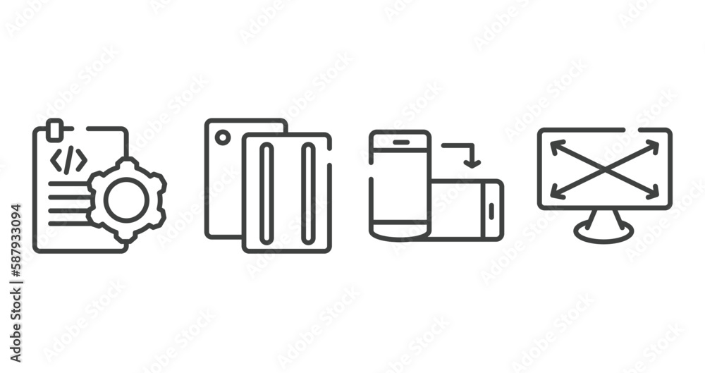 Poster responsive web outline icons set. thin line icons sheet included document tings, case, rotate smartp