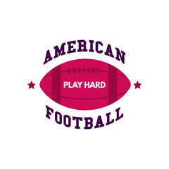 American football logo template with ball. Rugby badge graphics isolated on white background. Sports label design. Stock illustration