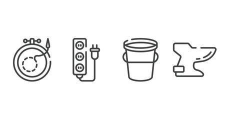 plumber outline icons set. thin line icons sheet included embroidery, extension cord, water bucket, bidet vector.
