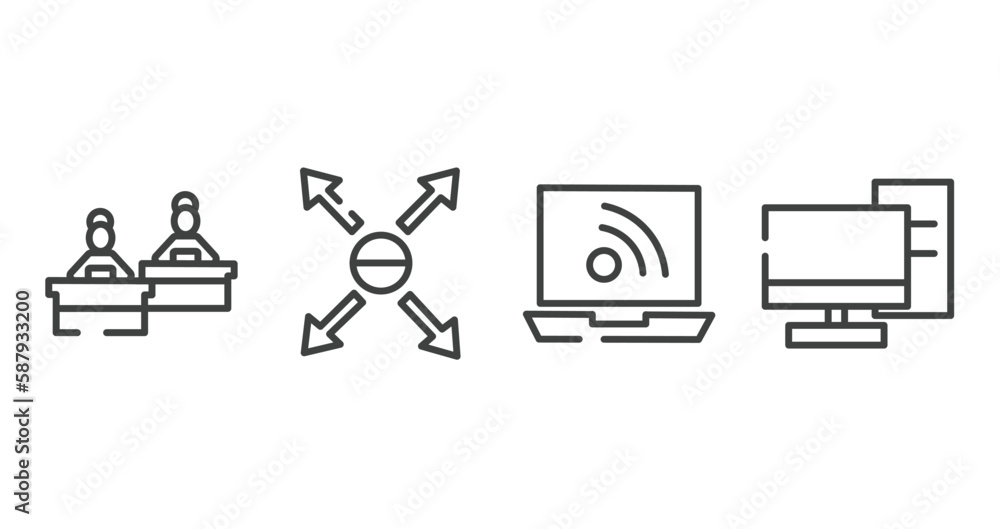 Poster collection. outline outline icons set. thin line icons sheet included computer workers group, respon