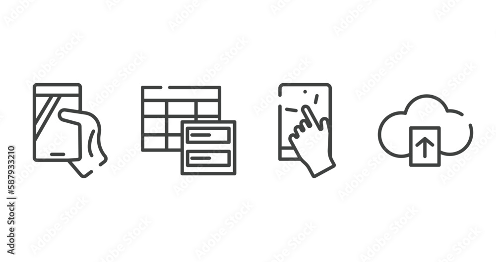 Poster cloud computing outline icons set. thin line icons sheet included phone in a hand, data spreadsheet,