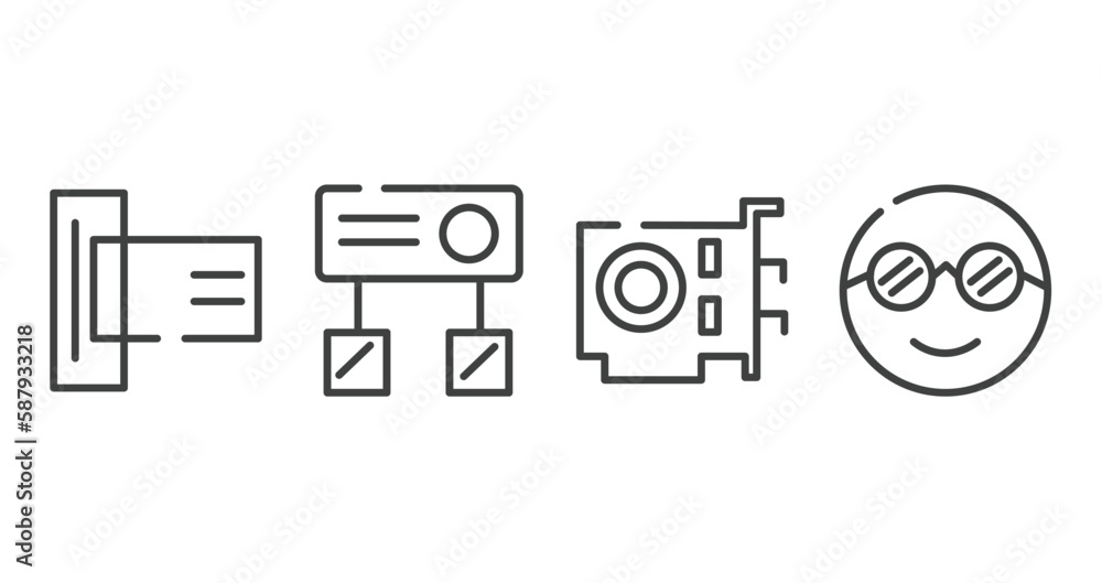 Aufkleber computer outline icons set. thin line icons sheet included card reader, hub, vga card, nerd vector.