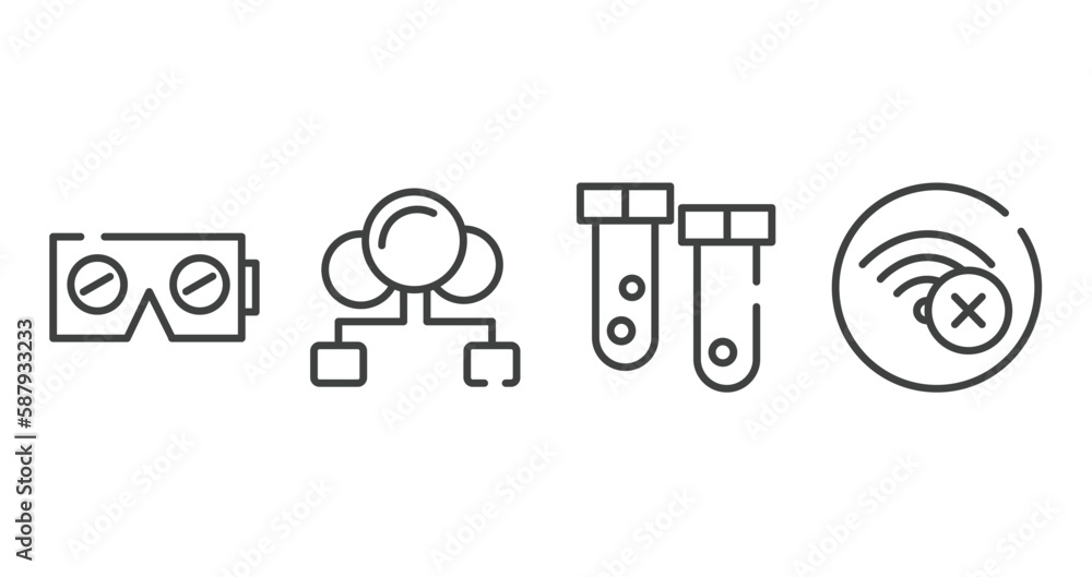 Poster computer outline icons set. thin line icons sheet included virtual reality, cloud sharing, test tube