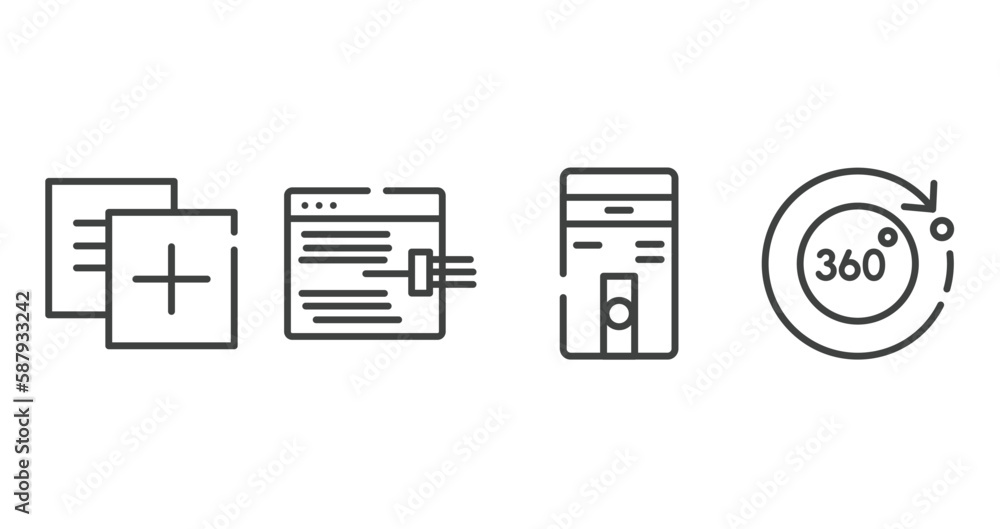 Poster technology outline icons set. thin line icons sheet included duplicate, code injection, computer cas