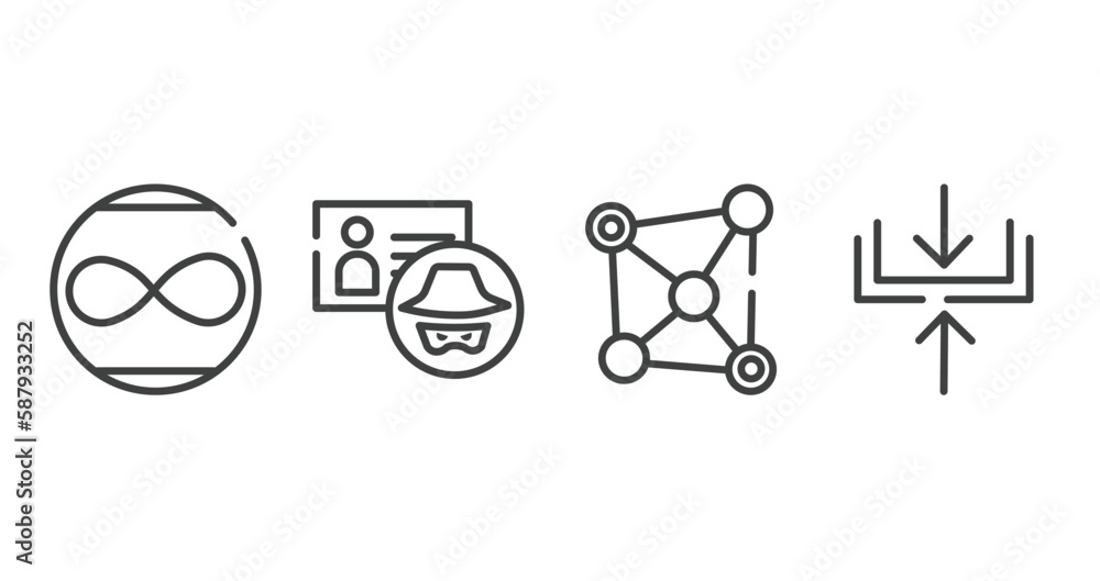 Poster big data outline icons set. thin line icons sheet included unlimited, identity theft, network connec