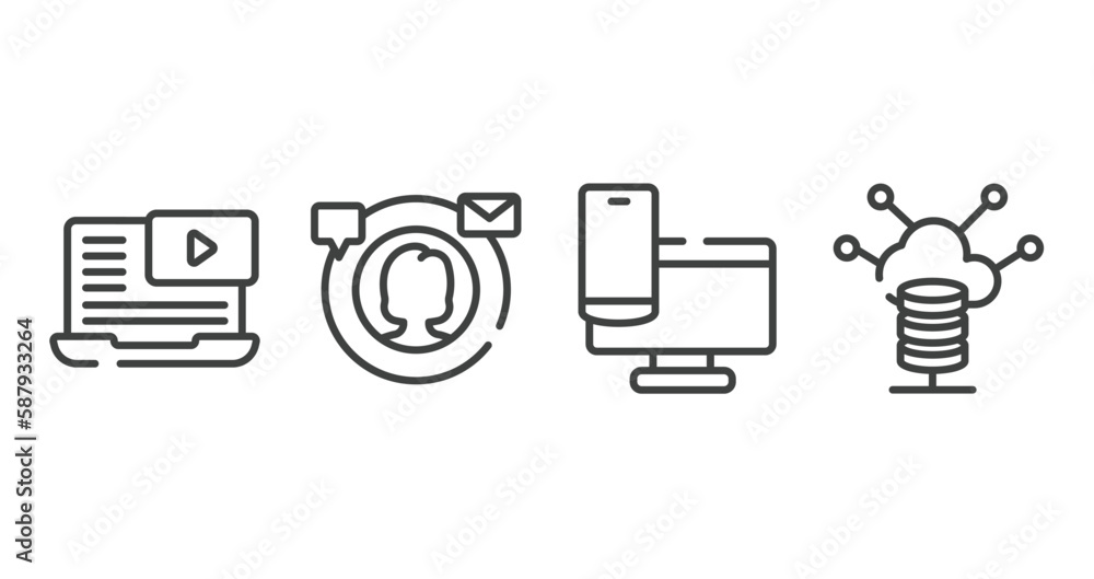 Poster network architecture outline icons set. thin line icons sheet included video lesson, digital campaig