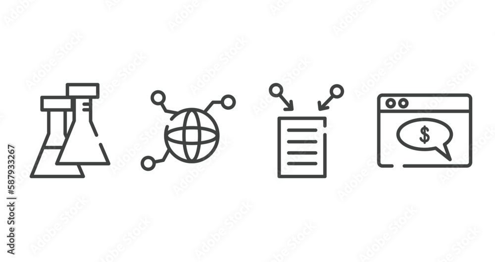 Aufkleber digital services outline icons set. thin line icons sheet included flasks, connected, data collectio