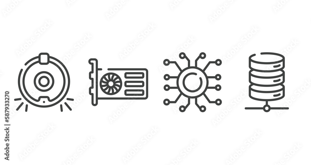 Aufkleber network architecture outline icons set. thin line icons sheet included robot vacuum cleaner, gpu, na