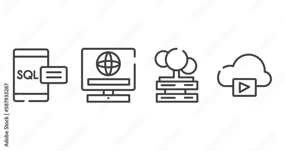 Poster computer technology outline icons set. thin line icons sheet included sql, online service, cloud ser