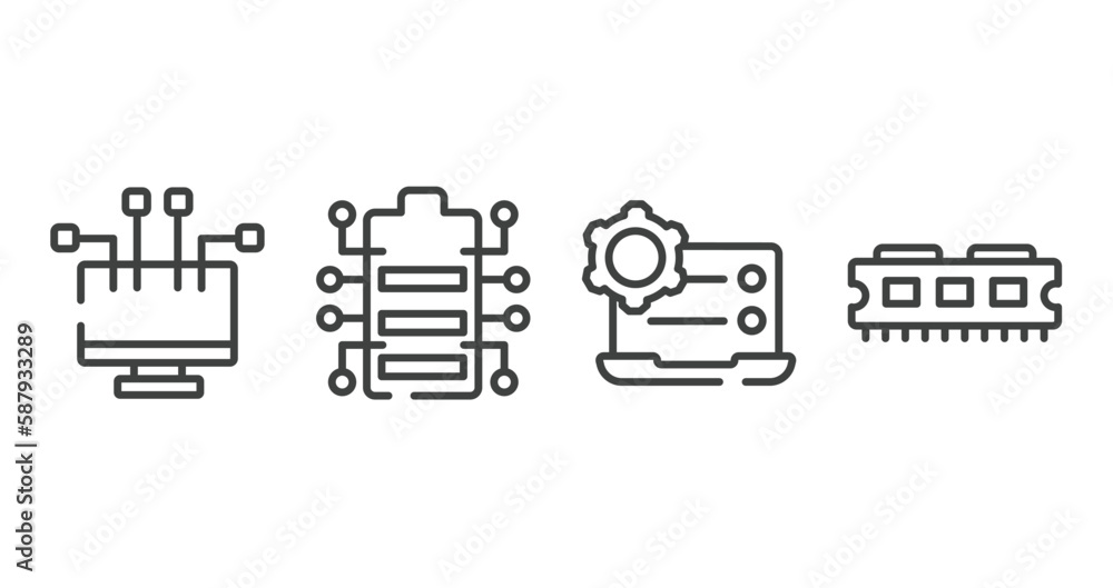 Poster computer and data outline icons set. thin line icons sheet included streaming, battery status, prefe