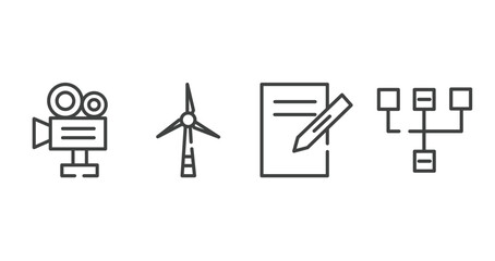 web design outline icons set. thin line icons sheet included video production, wind turbine, text editor, sitemap vector. - obrazy, fototapety, plakaty