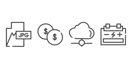 technology outline icons set. thin line icons sheet included jpg, investing, cloud network, accumulator vector.