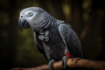 Obraz premium A vocal and intelligent African Grey Parrot mimicking words and sounds - This African Grey Parrot is a highly intelligent and talkative bird. Generative AI