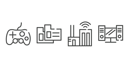 Naklejka premium computer outline icons set. thin line icons sheet included controler, case data, smart city, workstation vector.