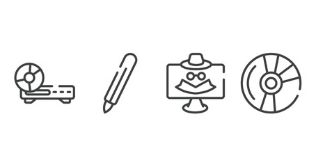 computer outline icons set. thin line icons sheet included woofers, digital pen, spyware, blu ray vector.
