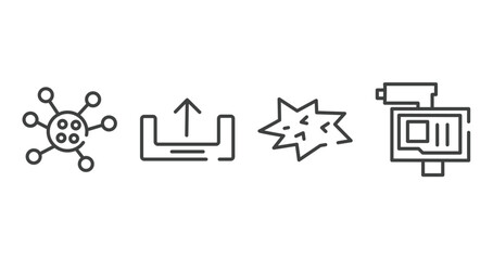 cyber robbery outline icons set. thin line icons sheet included germs, uploading, comic, online robbery vector.