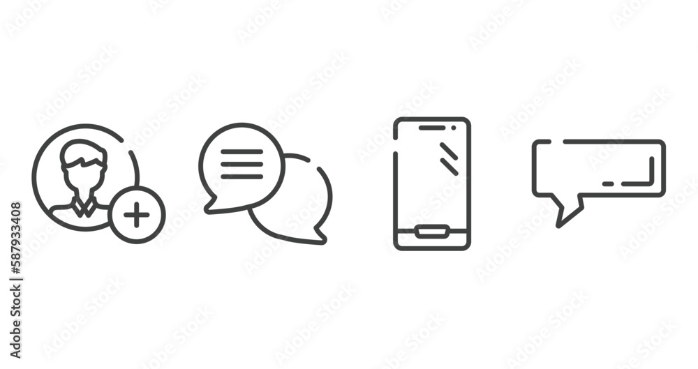 Poster bubble icons outline icons set. thin line icons sheet included add contact, round speech bubbles, mo