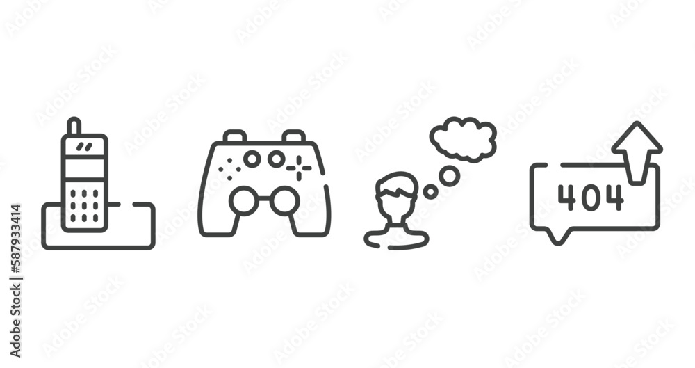 Poster talking outline icons set. thin line icons sheet included long distance phone, ps4 gamepad, man thin