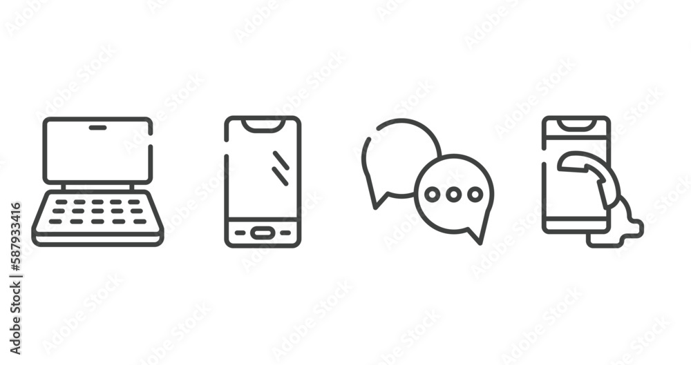 Poster smartphones outline icons set. thin line icons sheet included notebook computer, smartphone with thr