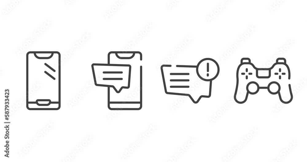 Poster smart devices outline icons set. thin line icons sheet included new mobile phone, cellphone ., messa