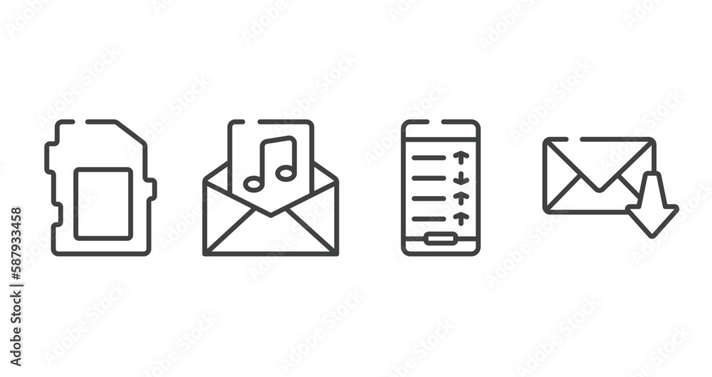 Aufkleber communication systems outline icons set. thin line icons sheet included card black tool shape, audio