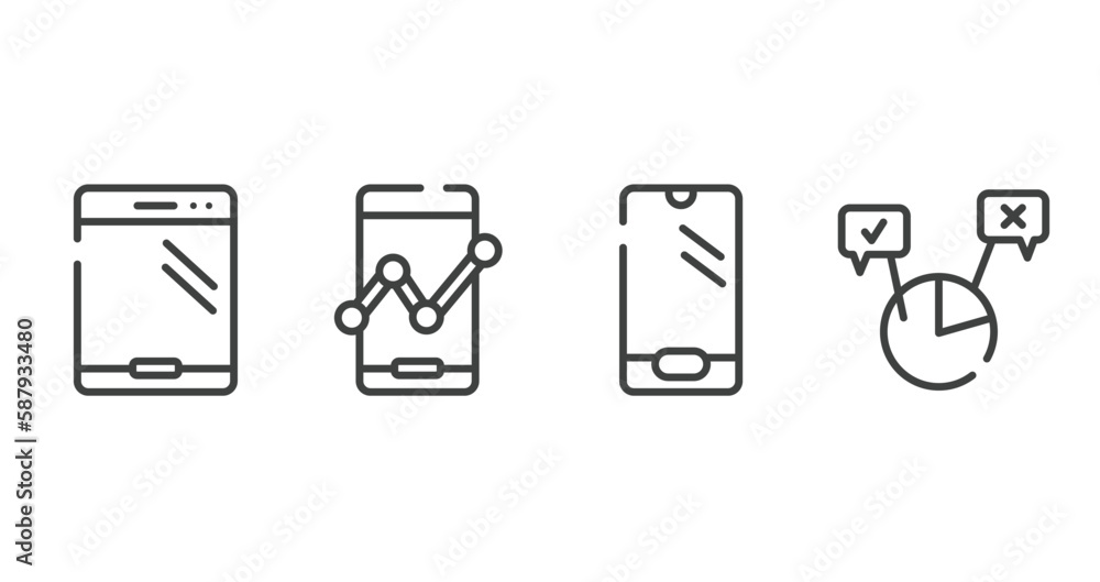 Poster discussion outline icons set. thin line icons sheet included phone or tablet, mobile analytics tool,