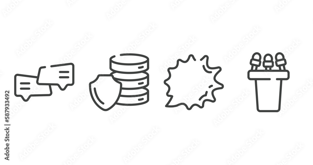 Poster interview outline icons set. thin line icons sheet included chat bubbles, database security, shout, 
