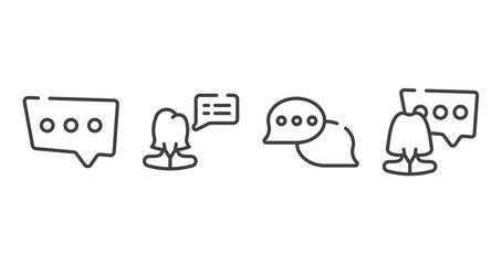 talking outline icons set. thin line icons sheet included three dots ellipsis, female, speech bubbles with ellipsis, woman with speech bubble vector.