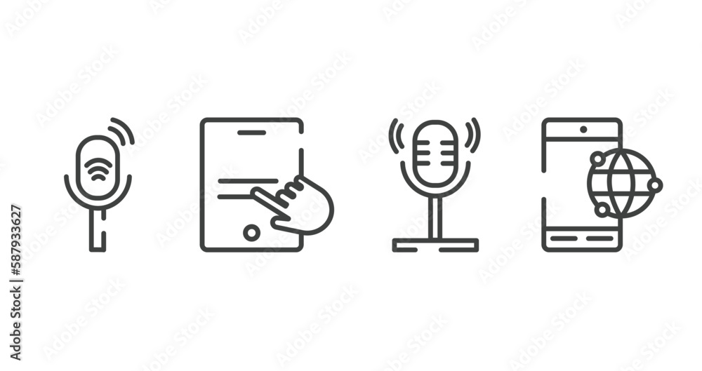 Poster phone icons outline icons set. thin line icons sheet included listener, finger touching tablet scree