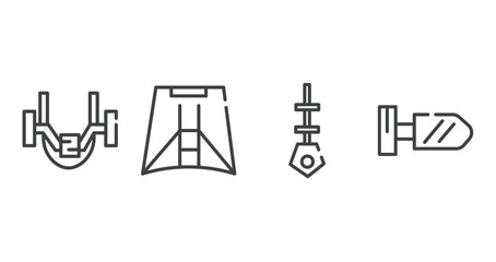 car parts outline icons set. thin line icons sheet included car anti-roll bar, car hood, dipstick, wing mirror vector.
