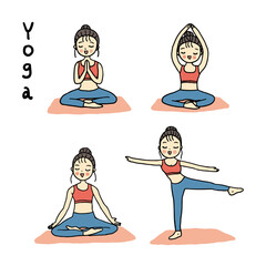 illustration of yoga set, cartoon hand drawn style vector