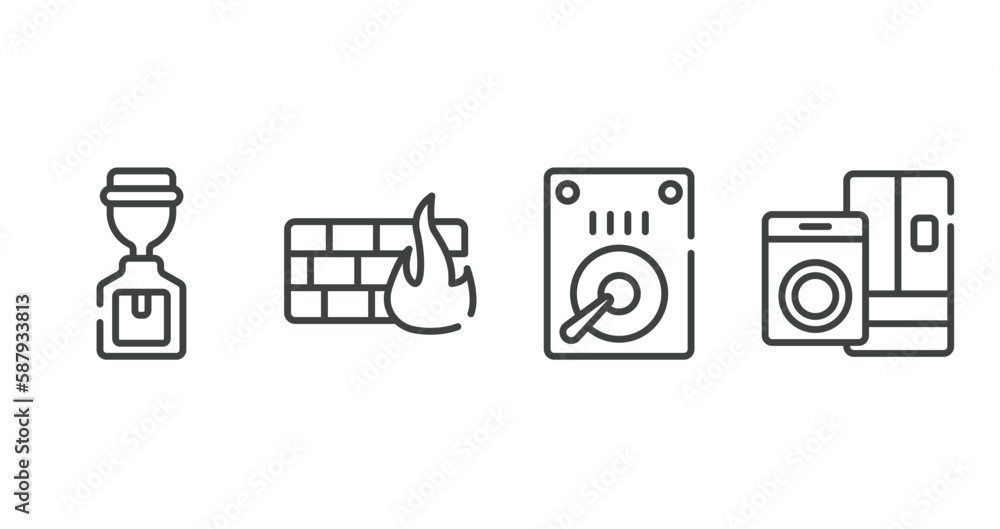Poster office outline icons set. thin line icons sheet included worldwide, distributed ledger, sand clock, 