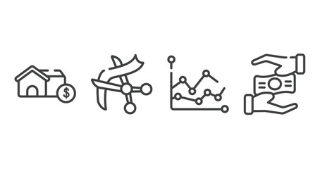 economy outline icons set. thin line icons sheet included piggybank, wholesaler, debit card, oil barrel vector.