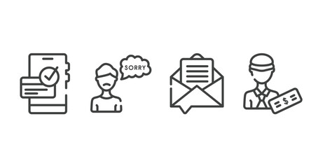 taxes outline icons set. thin line icons sheet included dive, apology, email marketing, officer vector.
