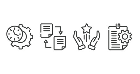 business outline icons set. thin line icons sheet included time management, distributed ledger, advantage, instruction vector.