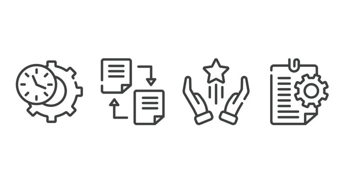 business outline icons set. thin line icons sheet included time management, distributed ledger, advantage, instruction vector.