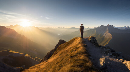 silhouette of a person in the mountains