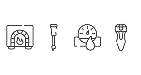 miscellaneous outline icons set. thin line icons sheet included burner, nail brush, hydrometer, electric shaver vector. - obrazy, fototapety, plakaty