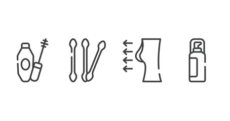 beauty outline icons set. thin line icons sheet included mascara, cotton swab, breast enlargement, hair spray vector.