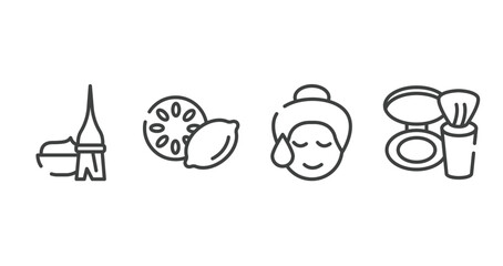 beauty outline icons set. thin line icons sheet included dye, lemon slice, glowing skin, blush vector.