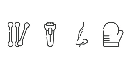 sauna outline icons set. thin line icons sheet included cotton buds, shaver, rhinoplasty, oven mitt vector.
