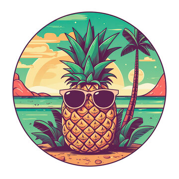 pineapple wearing sunglasses at the beach cartoon 