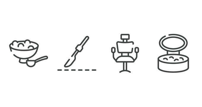 beauty outline icons set. thin line icons sheet included salt, scalpel, hairdresser chair, powder vector.