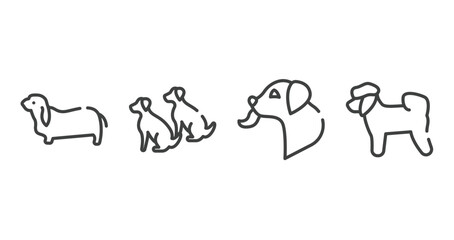 dog breeds fullbody outline icons set. thin line icons sheet included bas hound, dogs, dog licking, bichon vector.