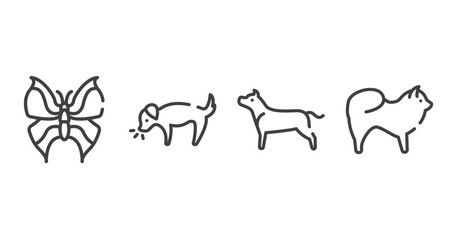 dog breeds fullbody outline icons set. thin line icons sheet included leaf butterfly, dog smelling dog, american staffordshire terrier, chow chow vector.
