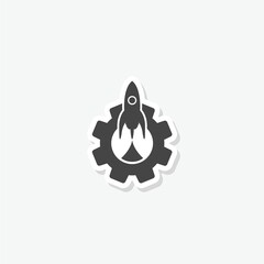 Rocket and gear glyph sticker icon