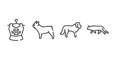 cat breed bodies outline icons set. thin line icons sheet included pet clothing, french bulldog, st bernard, snowshoe cat vector.
