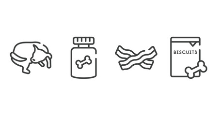 pet shop lineal outline icons set. thin line icons sheet included dog chasing tail, honey treat, null, biscuits vector.