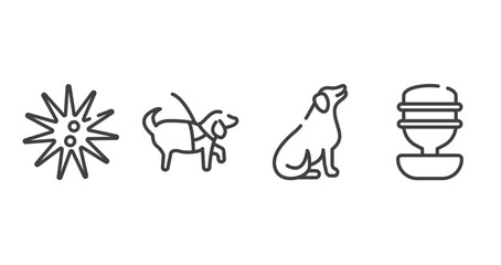 pet shop lineal outline icons set. thin line icons sheet included sea urchin, guide dog, dog seating, water replenisher vector.