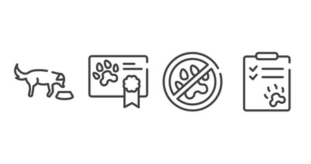 pet shop outline icons set. thin line icons sheet included feeding the dog, health certificate, no animals, dog health list vector.